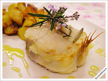 Merluzzo al forno con pomodorini 
pachino e zucchine